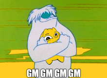 a cartoon character with the words gm gm gm gm