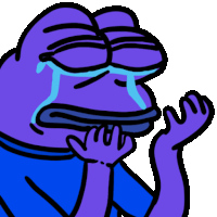 a purple frog with tears coming out of his eyes