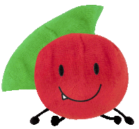 a stuffed red apple with a green leaf on top and a smiling face