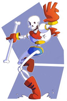 a cartoon drawing of a skeleton with a red cape and gloves