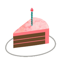 a slice of pink cake with a blue candle on top