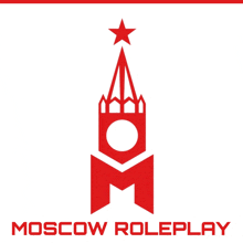 a logo for moscow roleplay with a red tower with a star on top