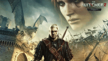 a poster for the video game the witcher 2 with a man holding a sword