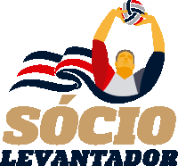 a logo that says socio levantador with a man holding a volleyball