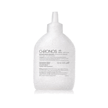 a white bottle of chronos makeup remover with a white cap