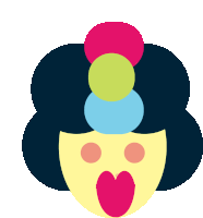 a colorful illustration of a woman 's face with circles on her head