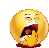 a yellow smiley face is yawning with its hand covering its mouth