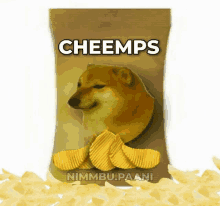 a bag of cheems potato chips with a dog on it