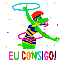 a cartoon of a lizard holding a hula hoop and the words eu consigo