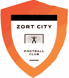 a logo for zort city football club with a goalie in front of it