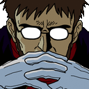 a cartoon of a man wearing glasses and gloves with his hands folded over his face .