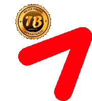 a red arrow pointing to the right with a gold tb garantizado seal behind it