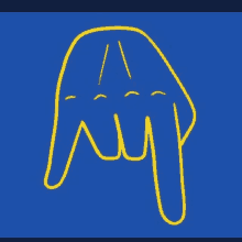 a blue background with a yellow drawing of a hand with the letter y on it