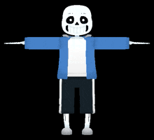 a 3d model of sans from undertale with his arms crossed