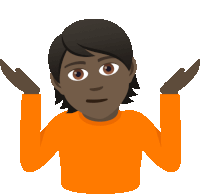 a man in an orange shirt is shrugging his shoulders and looking confused