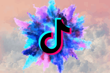 the tiktok logo is surrounded by a burst of colored powder