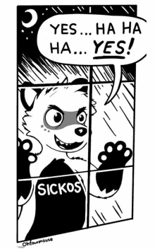 a black and white drawing of a raccoon with a speech bubble that says yes .