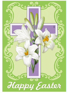 a card that says happy easter with a cross and lilies