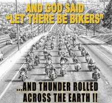 a bunch of people are riding motorcycles down a highway .