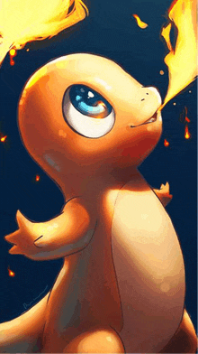 a cartoon drawing of a pokemon with a fire coming out of its mouth .