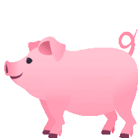 a pink pig with a twisted tail is smiling