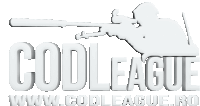 a white logo for the cod league with a soldier holding a gun