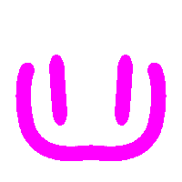 the letter w is written in pink on a white background .