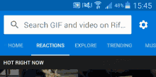 a phone screen that says search gif and video on rif at 15:45