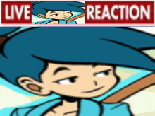 a picture of a cartoon character with the words live reaction behind him