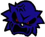 a cartoon drawing of a sonic the hedgehog with red eyes and a black background .