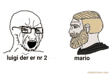 a cartoon of a man crying next to a cartoon of a man with a beard and the words luigi der er nr 2