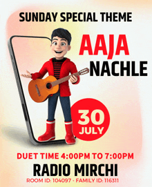 an advertisement for a sunday special theme featuring aaja nachle on july 30th