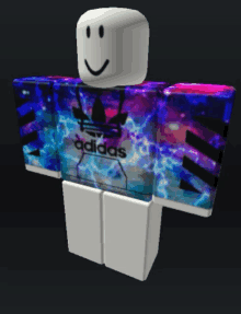 a roblox character wearing a colorful adidas shirt