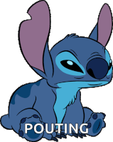 a drawing of stitch with the word pouting written on it