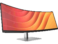 a computer monitor with a curved screen and the letter l on it