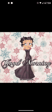 a picture of betty boop with the words good morning on it