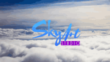 the sky art studio logo is displayed on a cloudy background