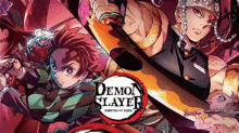 a poster for demon slayer , a japanese anime series , shows a group of people holding swords .