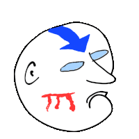 a drawing of a person 's face with a blue arrow on it