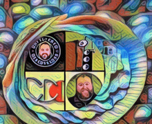 a painting of a man with a beard and a logo that says " untitled "