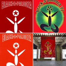 four images of black-a-palooza logos on different colored backgrounds