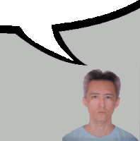 a man is standing in front of a speech bubble