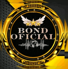 a gold and black emblem that says bond oficial on it