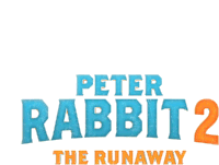 the logo for peter rabbit 2 the runaway is blue and orange