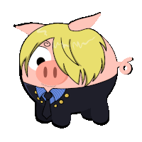 a cartoon drawing of a pig with blonde hair