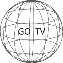 a black and white drawing of a globe with go tv written on it