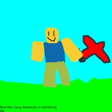 a drawing of a roblox character holding a cross