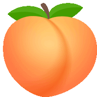 a peach with a green leaf on it