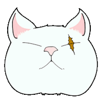 a cartoon drawing of a white cat with a yellow spot on its face .