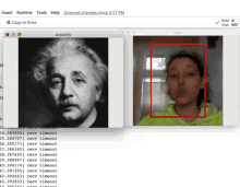 a computer screen displays a picture of albert einstein and a picture of a woman